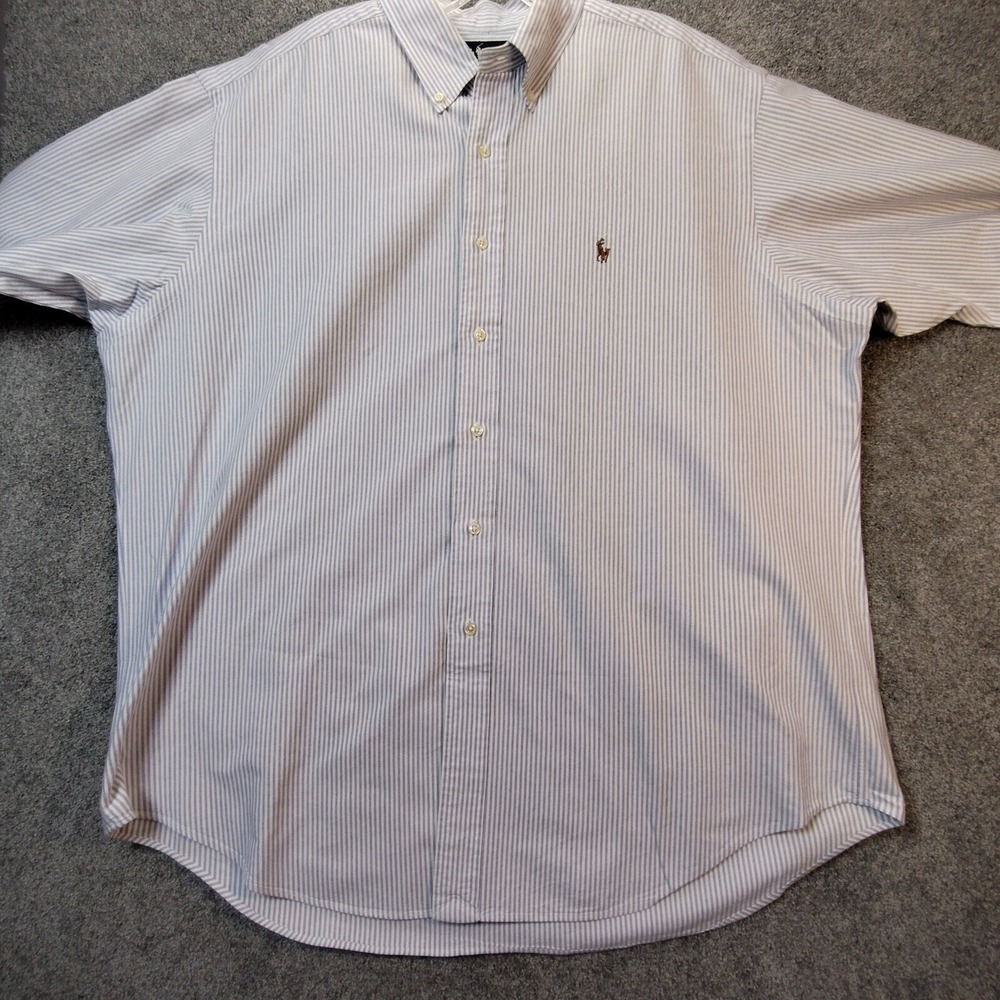 Ralph Lauren Button Down Mens 17-34 Yarmouth Blue White Stripe Cotton Good
